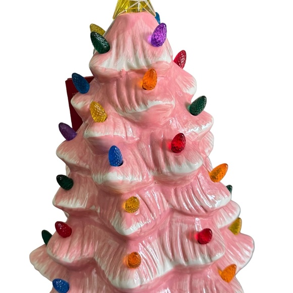 13” Ceramic Nostalgic valentine Tree Pink W ted blue purple & green Lights NWT - Picture 9 of 9